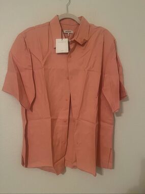 SANDRO PARIS ROSE CLAIR BLOUSE NWT LINEN BLEND BUTTON UP PINK CHIC WOMENS UNISEX
